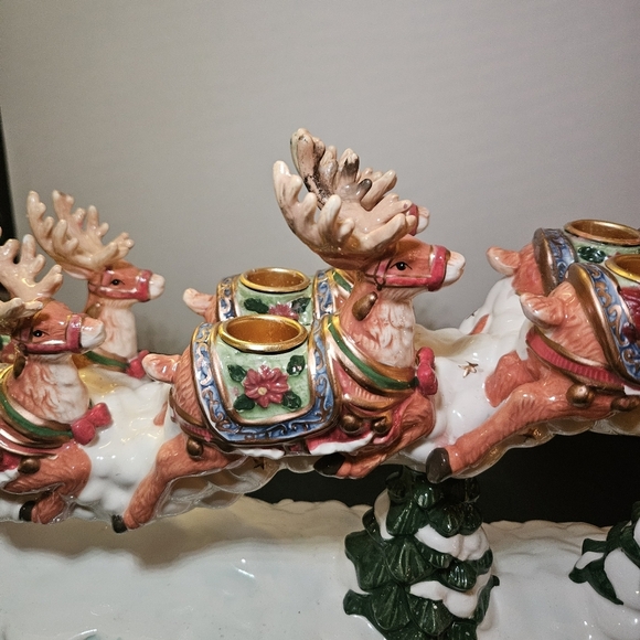 KIRKLAND Signature SANTA & SLEIGH with REINDEER CANDLE HOLDERS 2 PC Set Holidays - Picture 12 of 16